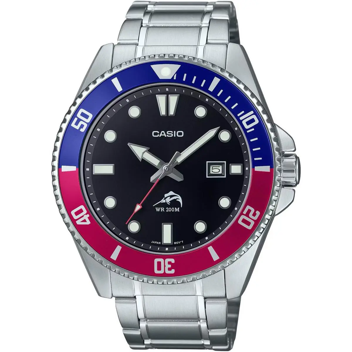 Casio Men`s Watch Rotating Bezel Black Dial Silver Bracelet MDV-106DD-1A2VCF
