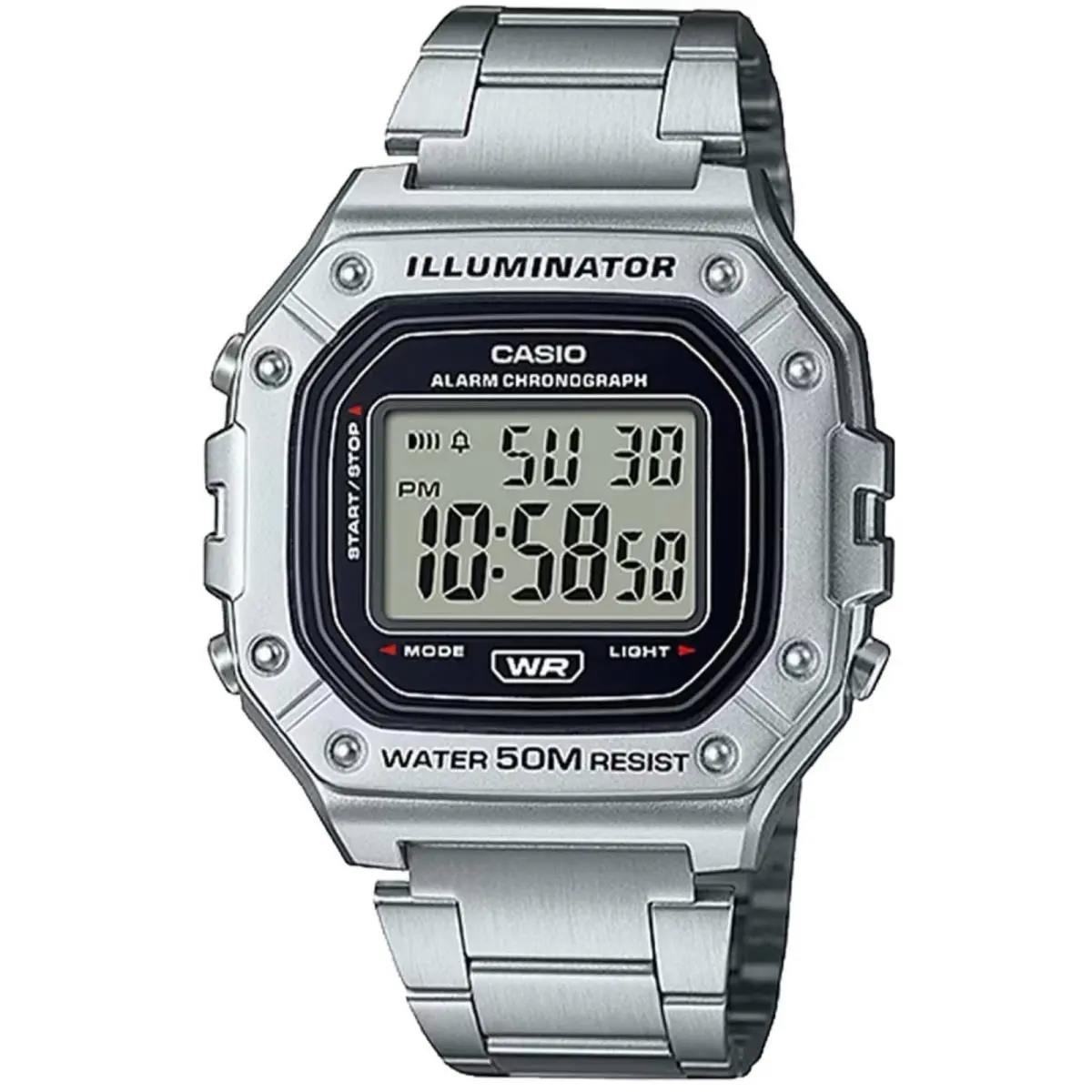 Men`s Watch Chronograph Grey Digi Dial Silver Steel Bracelet W-218HD-1AV by Casio