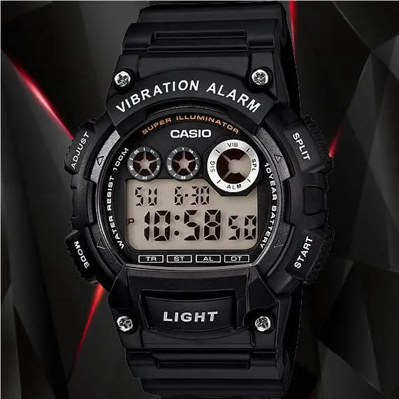 Casio W735H-1AV Black Super Illuminator Alarm 10 Year Battery Watch