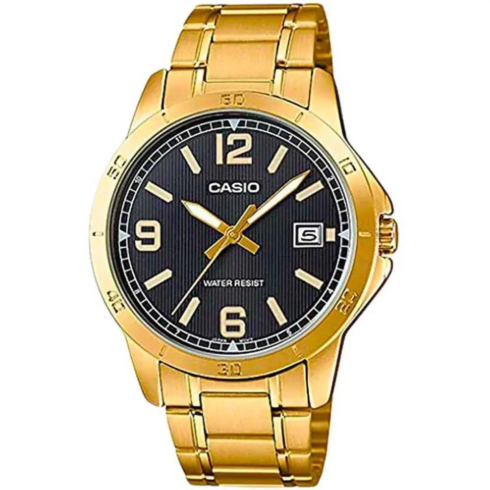 Casio MTP-V004G-1B Men`s Dress Gold Tone Stainless Steel Black Dial Analog Date