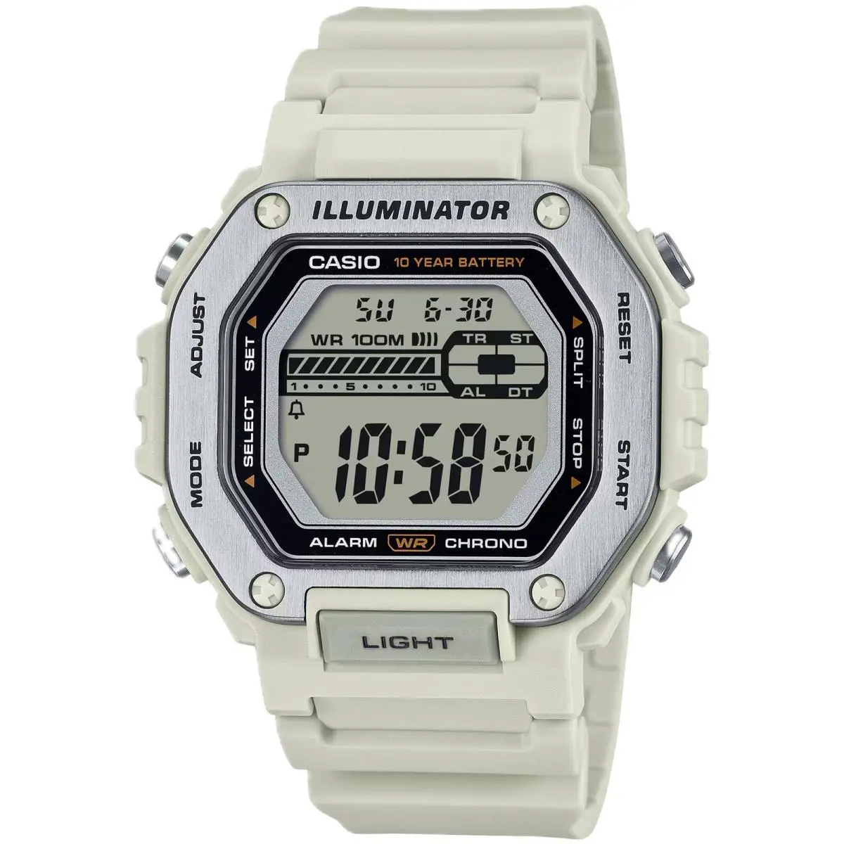 Casio Men`s Watch Chrono Grey Digital Dial Light Grey Resin Strap MWD-110H-8AV - Dial: Grey, Band: Light Grey