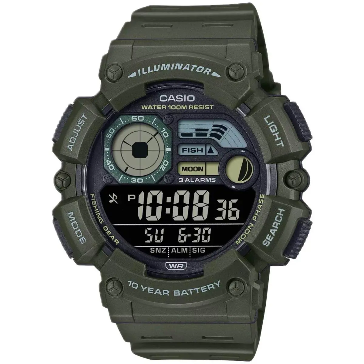 Casio Men`s Watch Dual Time Black Digital Dial Green Resin Strap WS-1500H-3BVCF
