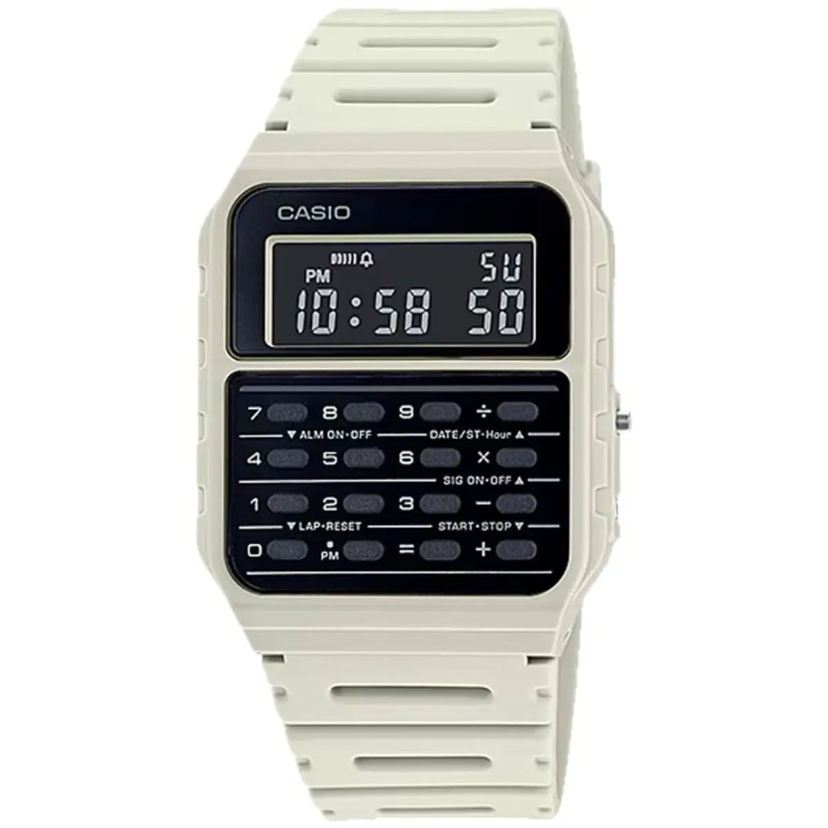 Casio Men`s Watch Dual Time Black Digital Dial White Rubber Strap CA-53WF-8BCF