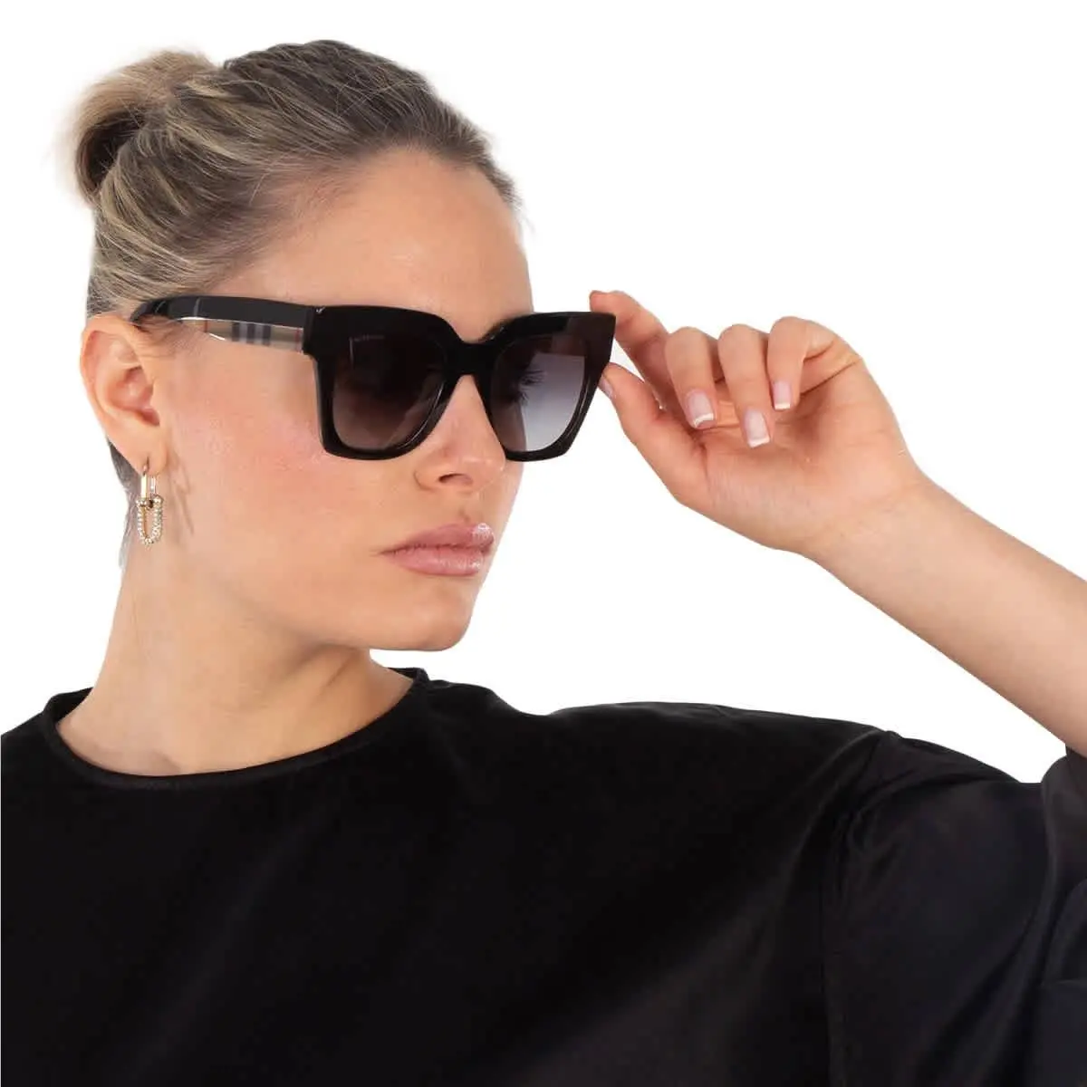 Burberry Kitty Grey Gradient Square Ladies Sunglasses BE4364 39428G 49 - Black, Frame: Black, Lens: Gray