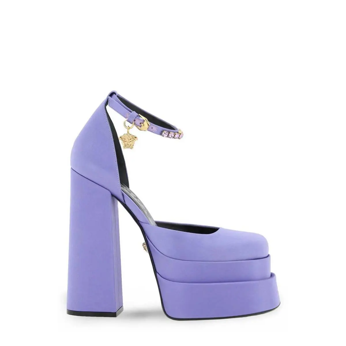 Versace Medusa Aevitas Orchid Satin Crystal Logo Platform Pumps 38.5 / 8.5 - Purple