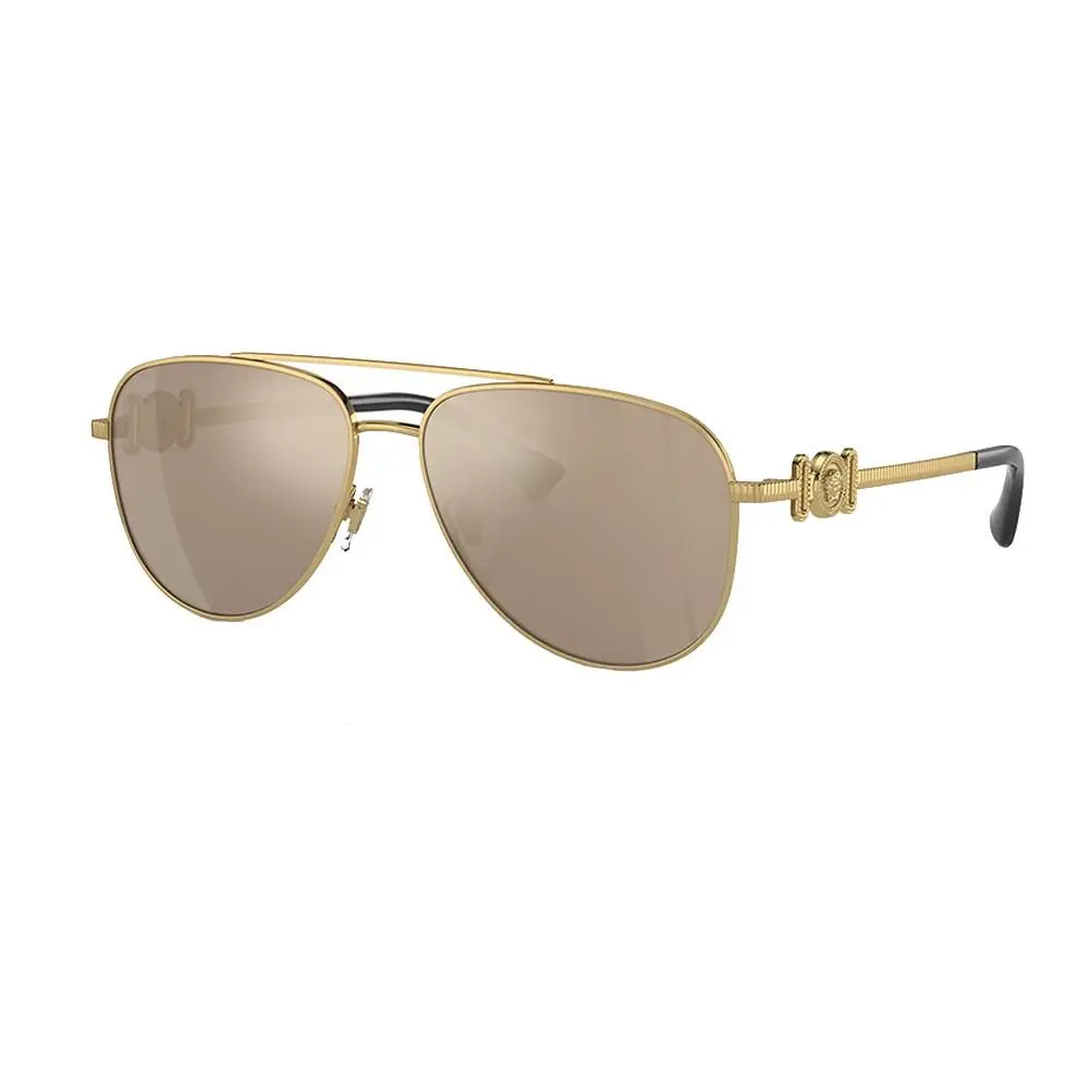 Versace VK 2002 10025A Gold Metal Aviator Sunglasses Brown Mirror Lens - Frame: Gold, Lens: Brown