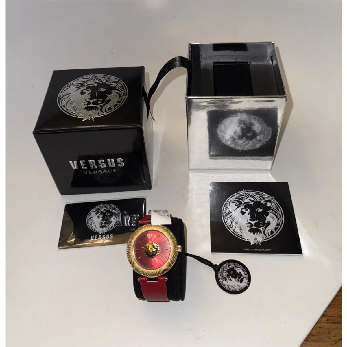 Versace Versus Women`s Red Gold Brick Lane Quartz Leather Strap Watch VSP214118