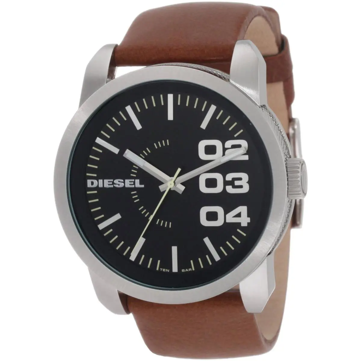 Diesel Black Dial Tan Leather Strap Mens Watch DZ1513
