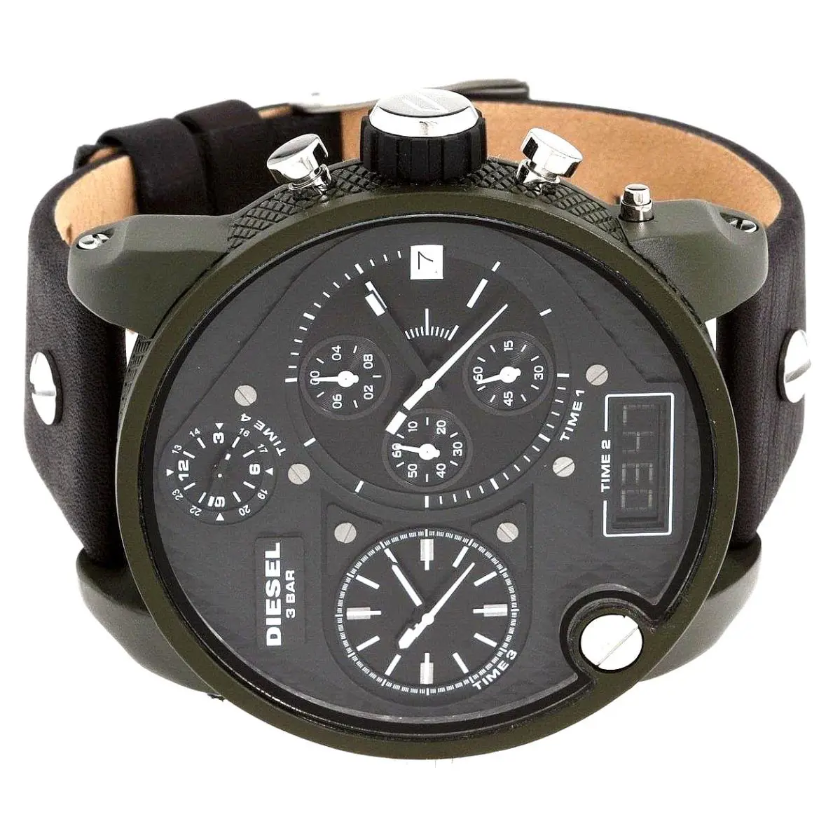 Diesel Dlesel Watch DZ7250 Mr Daddy Xxl Chronograph Black Dial Leather Band/ No Box