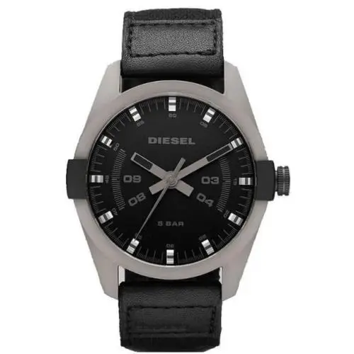 Diesel DZ-1489 Dark Gray Black Leather Strap Watch