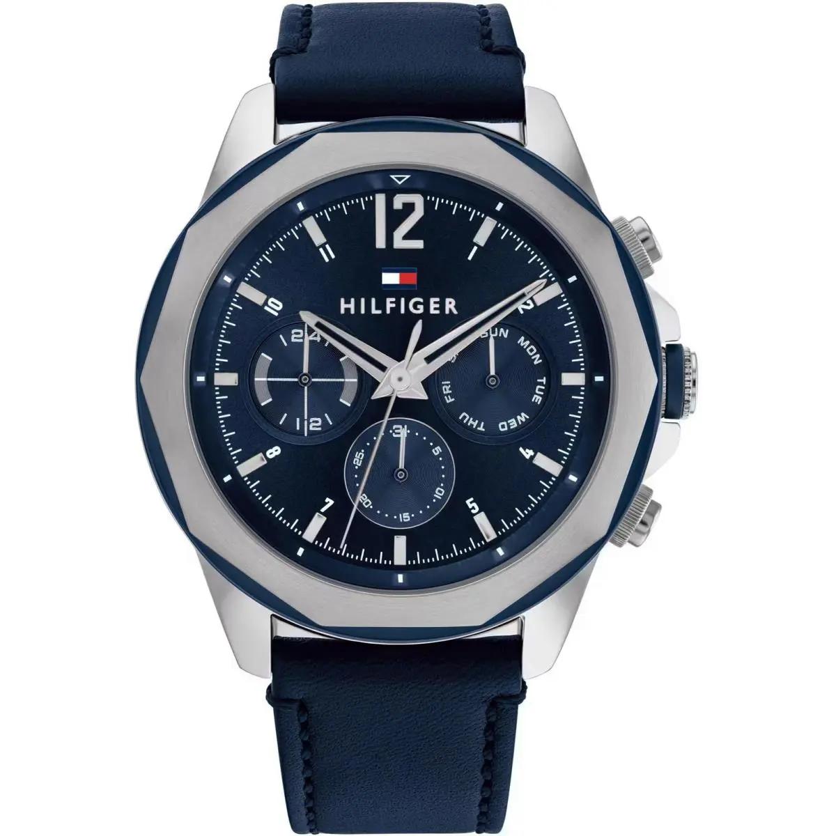 Tommy Hilfiger 1792063 Men`s Blue Multifunction Analog Watch Blue Leather Strap