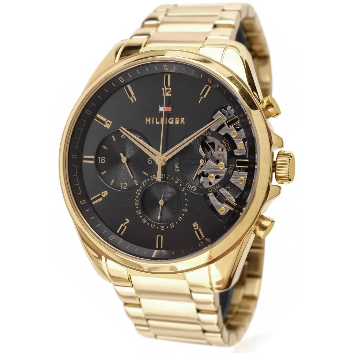 Tommy Hilfiger 1710447 Men`s Black Analog Watch Gold-tone Metal Bracelet