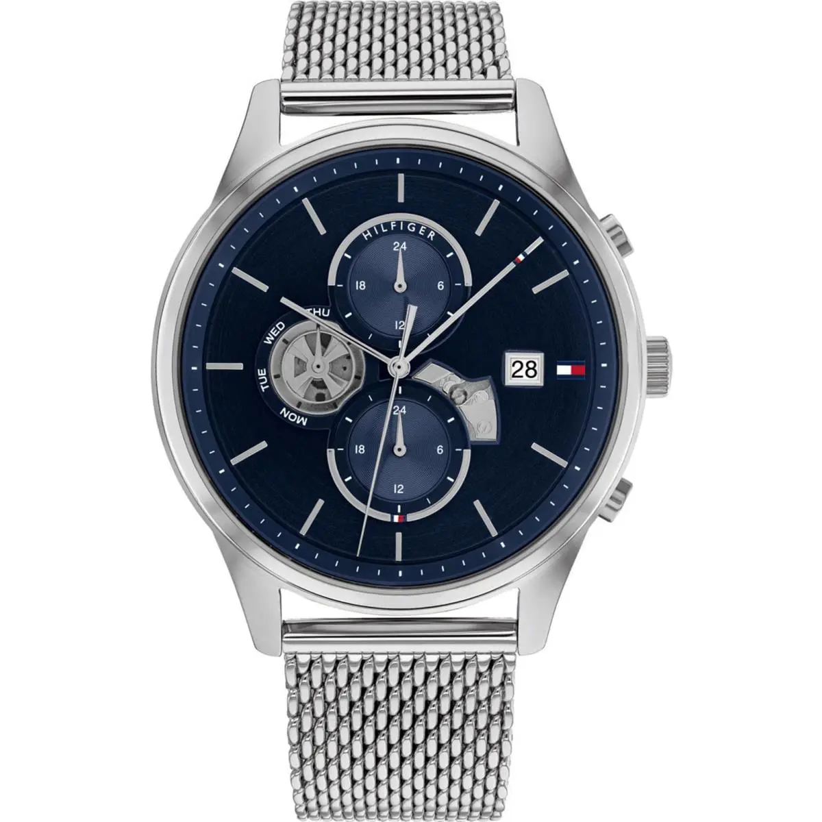 Tommy Hilfiger 1710504 Men`s Blue Multifunction Analog Watch Mesh Bracelet
