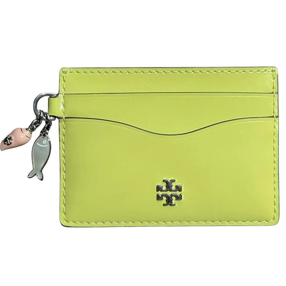 Tory Burch Emerson Charms Slim Card Case Candy Lime Green Fish Shell Charms