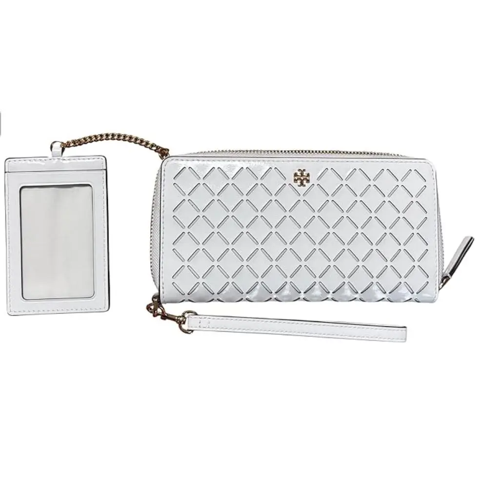 Tory Burch Emerson Perforated Zip Continental Wallet with ID Holder Optic White - White