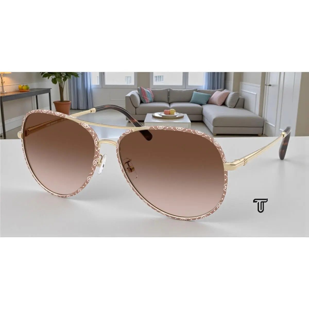Tory Burch TY6114 336013 Light Gold Brown Gradient 60 mm Women`s Sunglasses