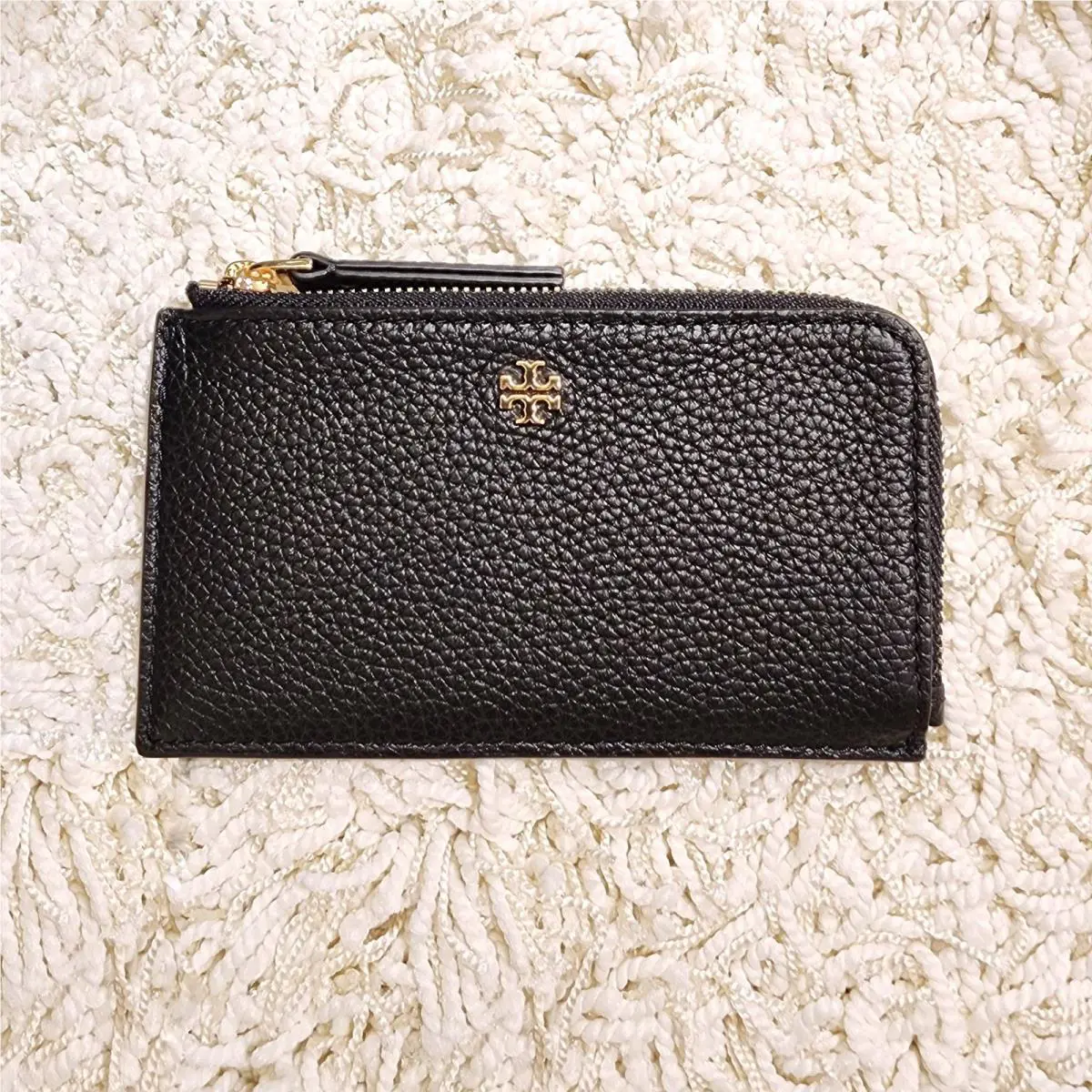 Tory Burch Blake Black Pebbled Leather Zip Card Case Wallet 168745