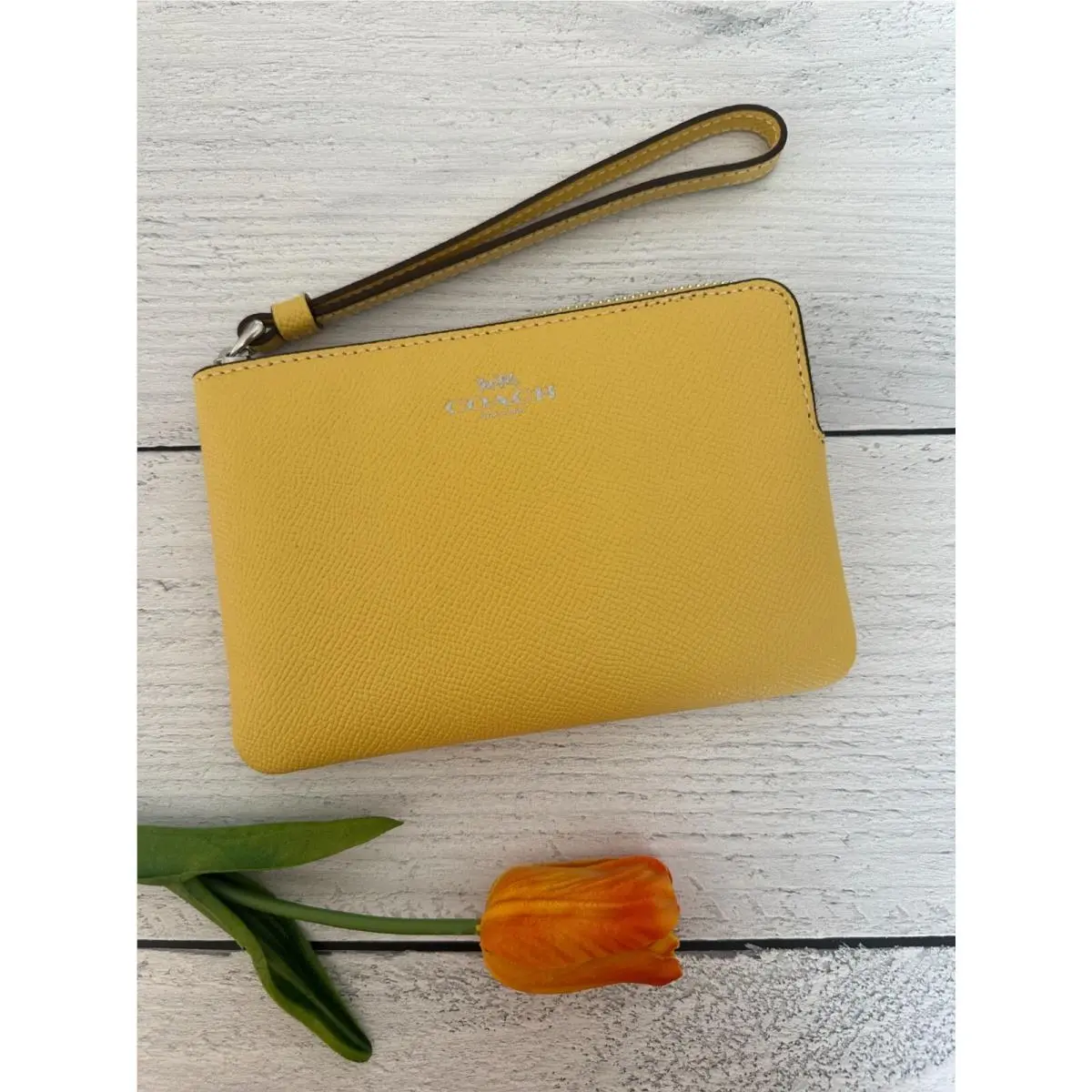 Women`s Small Corner Zip Wristlet Pouch Wallet Purse 58032 RETRO YELLOW by Coach
