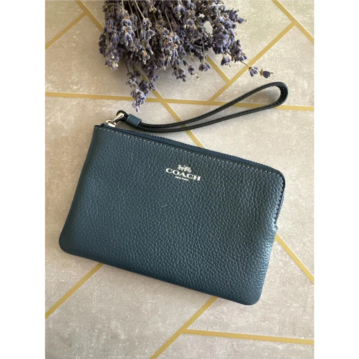 Women`s Small Corner Zip Wristlet Pouch Wallet Purse CP483 DENIM by Coach