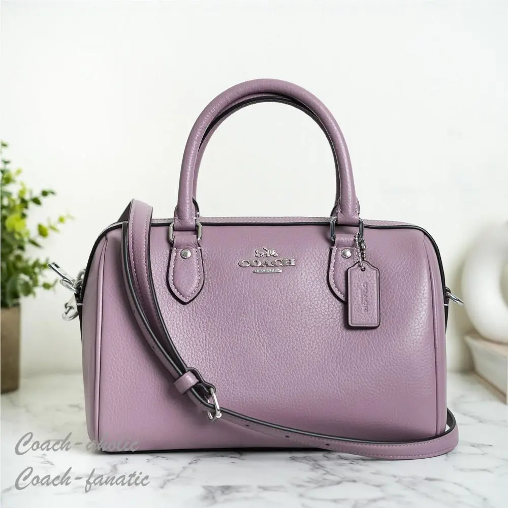 Coach CV962 Rowan Satchel Bag In Refined Pebble Leather Silver/jasmine
