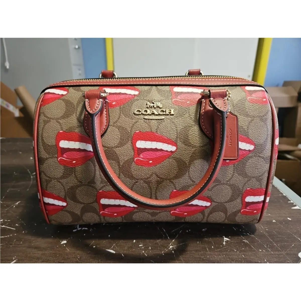 Coach X Tom Wesselmann CQ033 Rowan Medium Leather Satchel Bag Mouth/lips