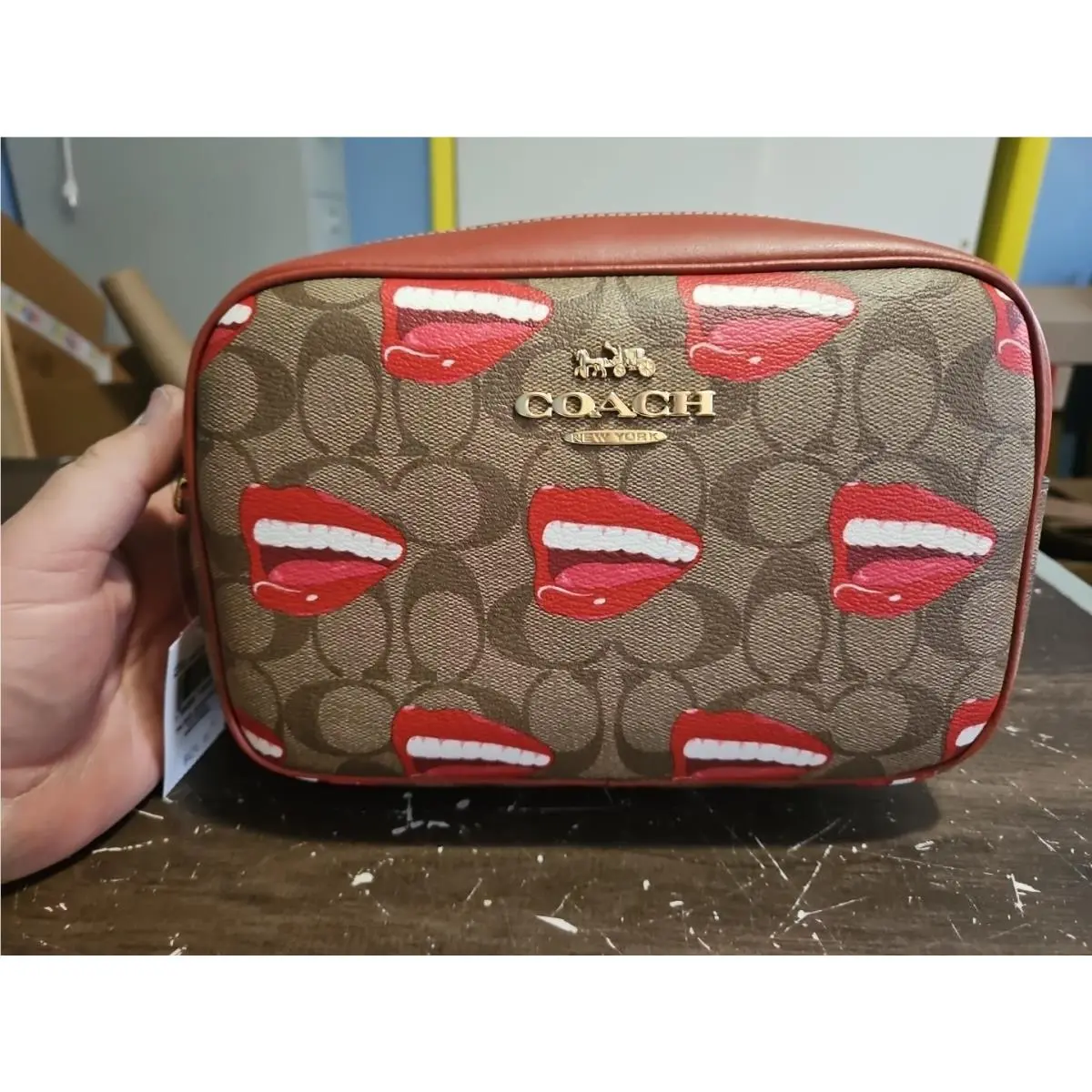 Coach CQ034 X Tom Wesselmann Jamie Camera Crossbody Bag Lips Art Khaki
