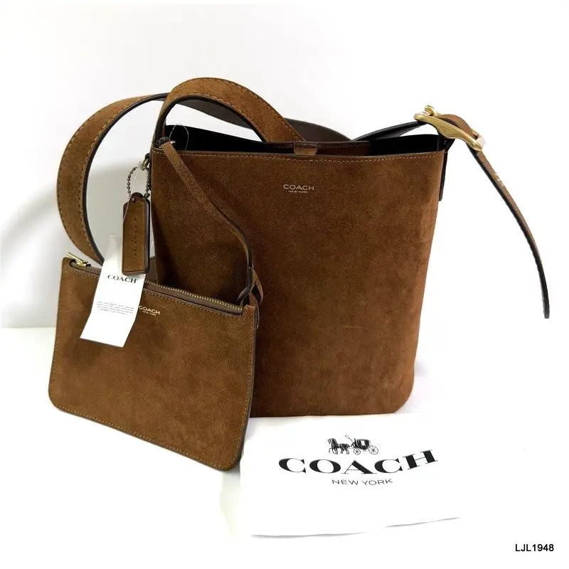 Bleecker 21 Suede Bucket Bag + Pouch +  Dust Bag Warm Brown CCW84 by Coach