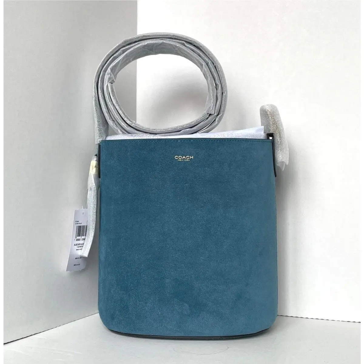 Coach Bleecker Bucket Bag 21 CCW84 Sea Blue Suede Leather Crossbody