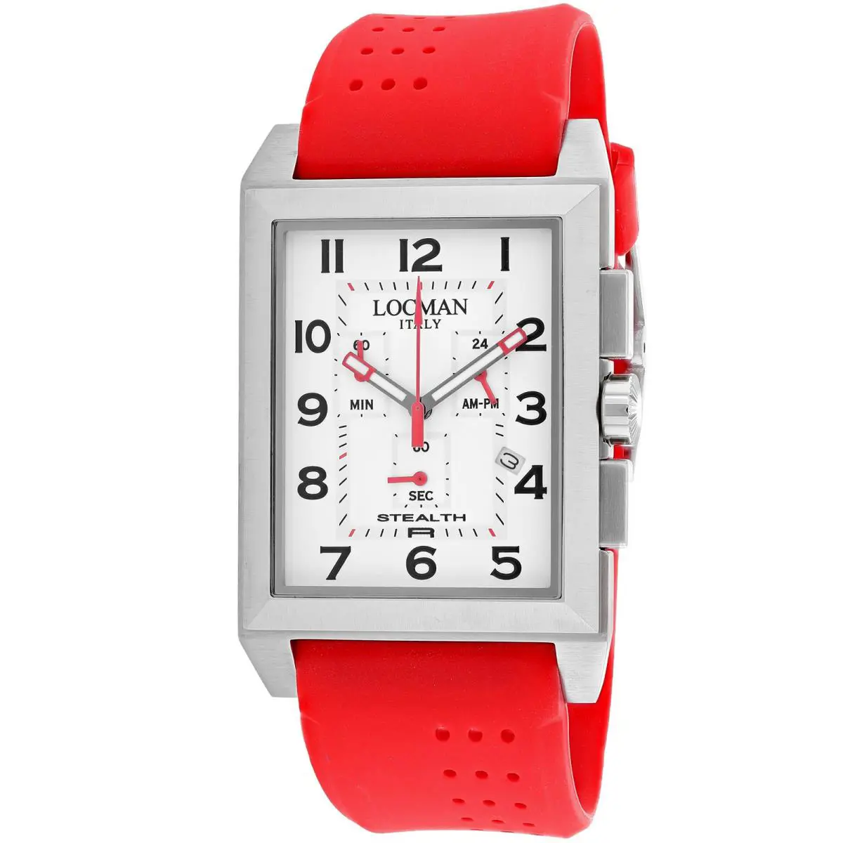 Locman Men`s Stealth White Dial Watch - 242WH2BK/RD