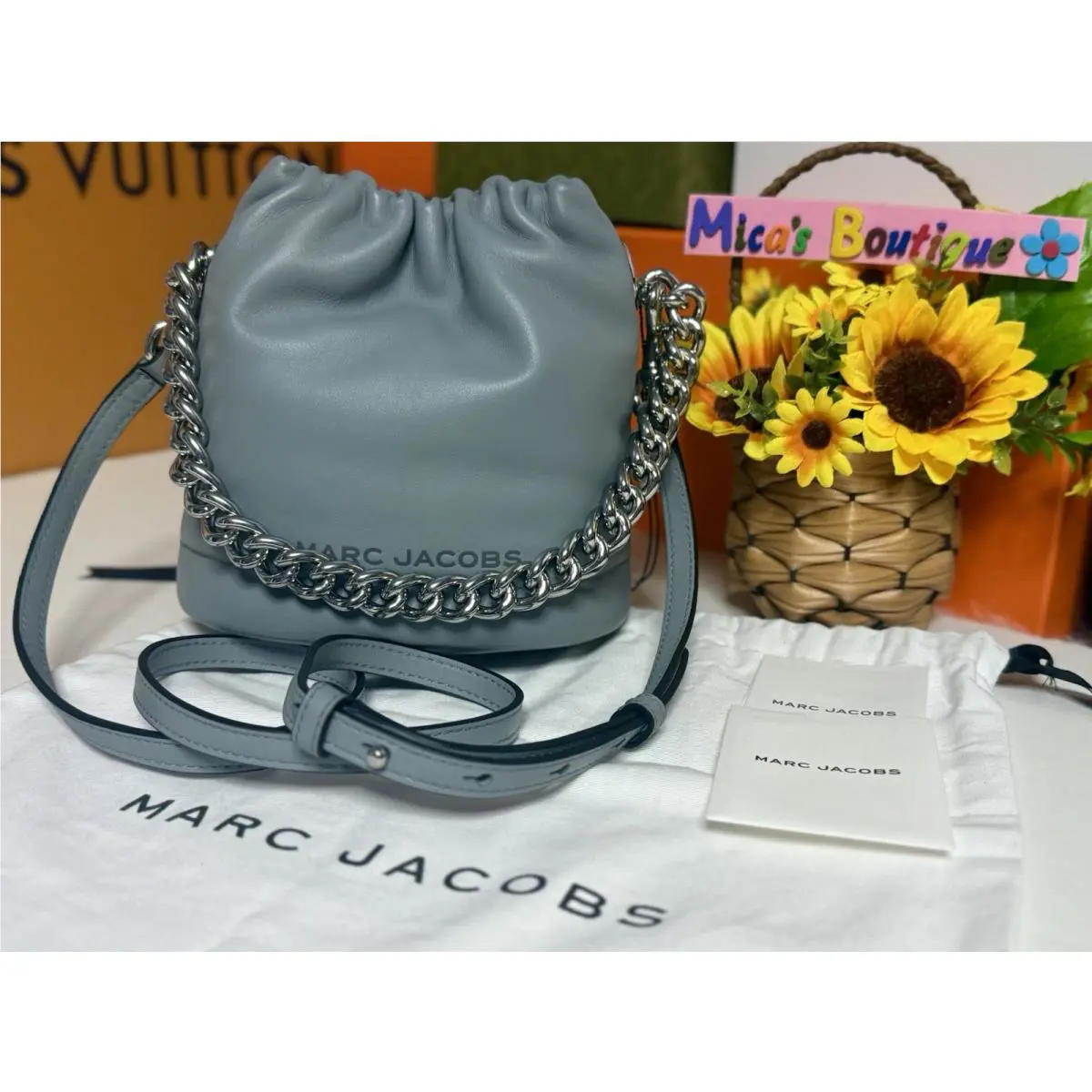 🆕marc Jacobs Small Leather Bucket Bag Crossbody Rock Grey