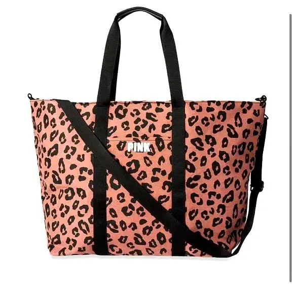 Victoria`s Secret Pink Leopard Print Large Brown Zip Top Travel Tote Bag