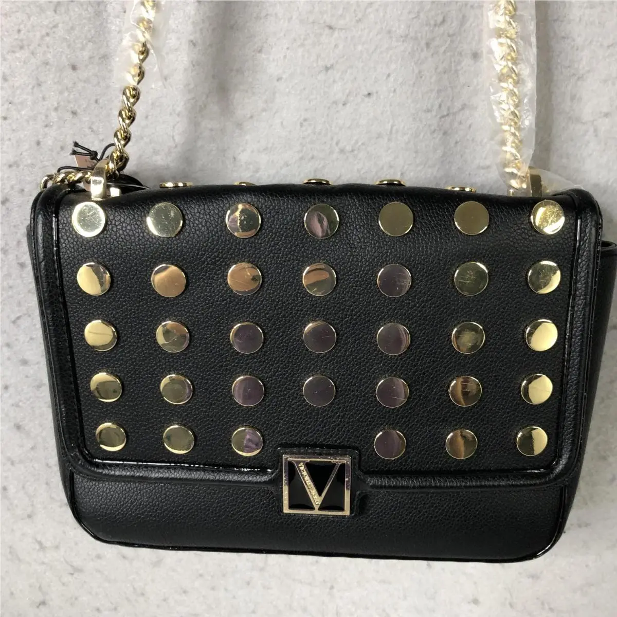 Victoria`s Secret Crossbody Bag Womens Small Black Studded Chain Shoulder Purse