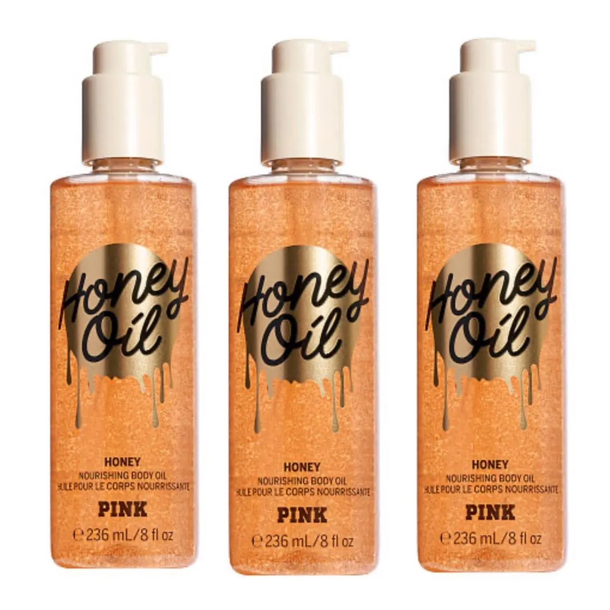 3 Victoria’s Secret Pink Honey Oil Nourishing Body Oil with Pure Honey 8 Fl.oz