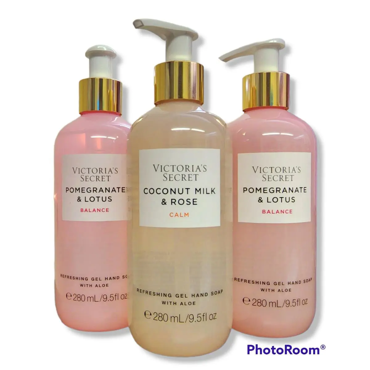 X3 Victoria`s Secret Pomegranate Lotus Coconut Rose Gel Hand Soap W/aloe 9.5 - Pink & Purple