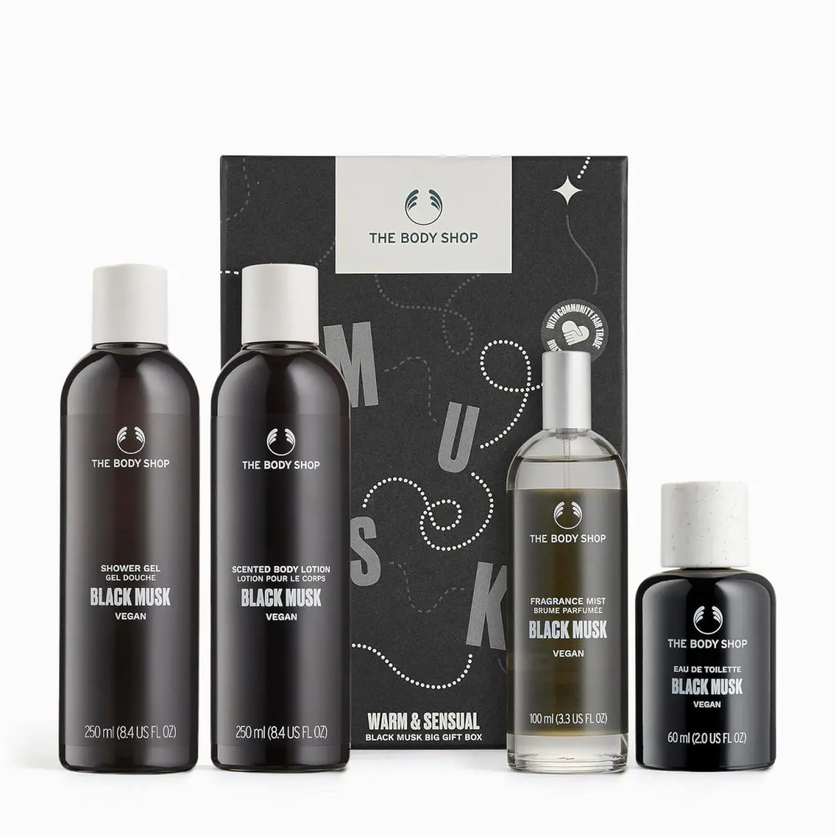 The Body Shop Black Musk Gift Box- 4 Piece Set Includes Shower Gel Body Lotion