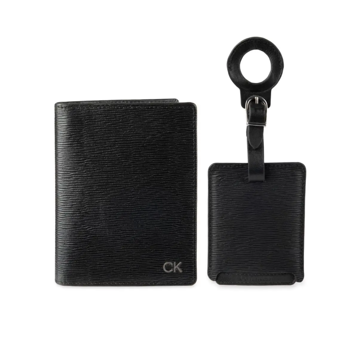Calvin Klein Men`s Passport Wallet with Airtag Luggage Tag Set Black One Size