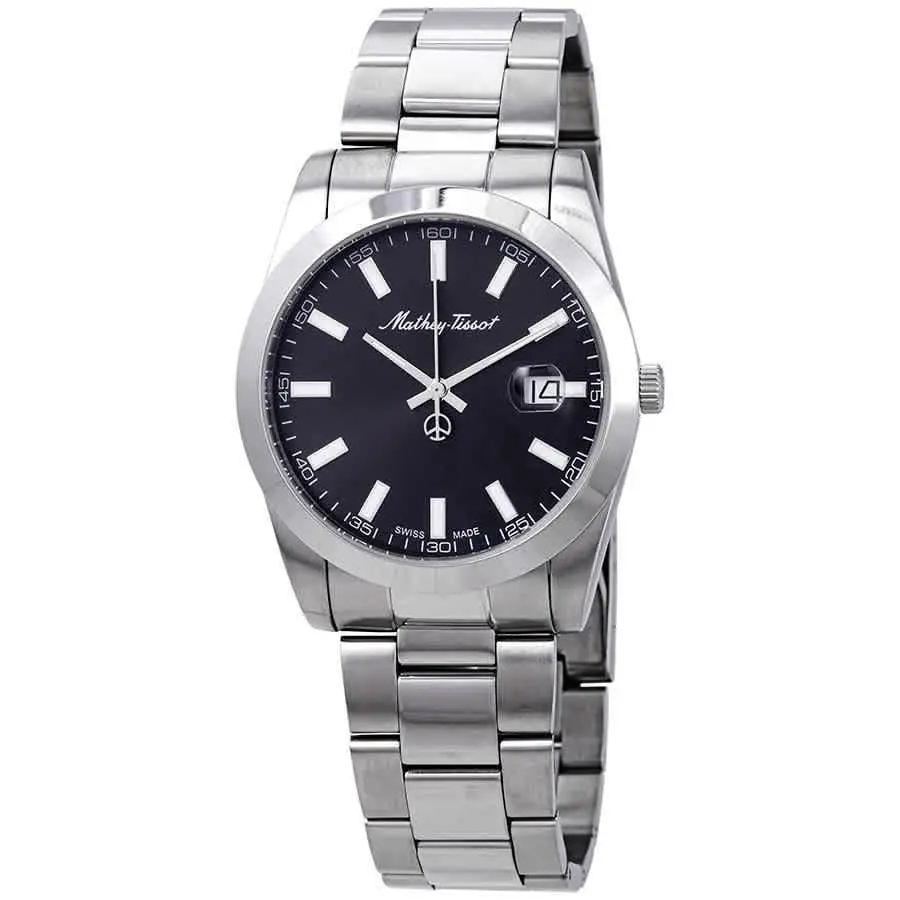 Mathey-tissot Mathey I Quartz Black Dial Men`s Wrist Watch H450AN - Dial: Black, Band: Silver-tone, Bezel: Silver-tone