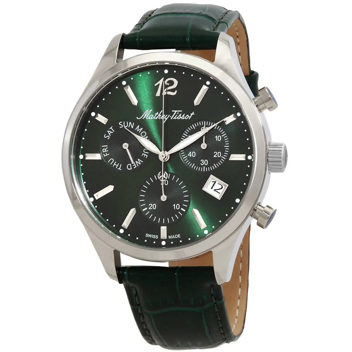 Mathey-tissot Urban Chrono Chronograph Quartz Green Dial Men`s Watch H411CHALV - Dial: Green, Band: Green, Bezel: Silver-tone