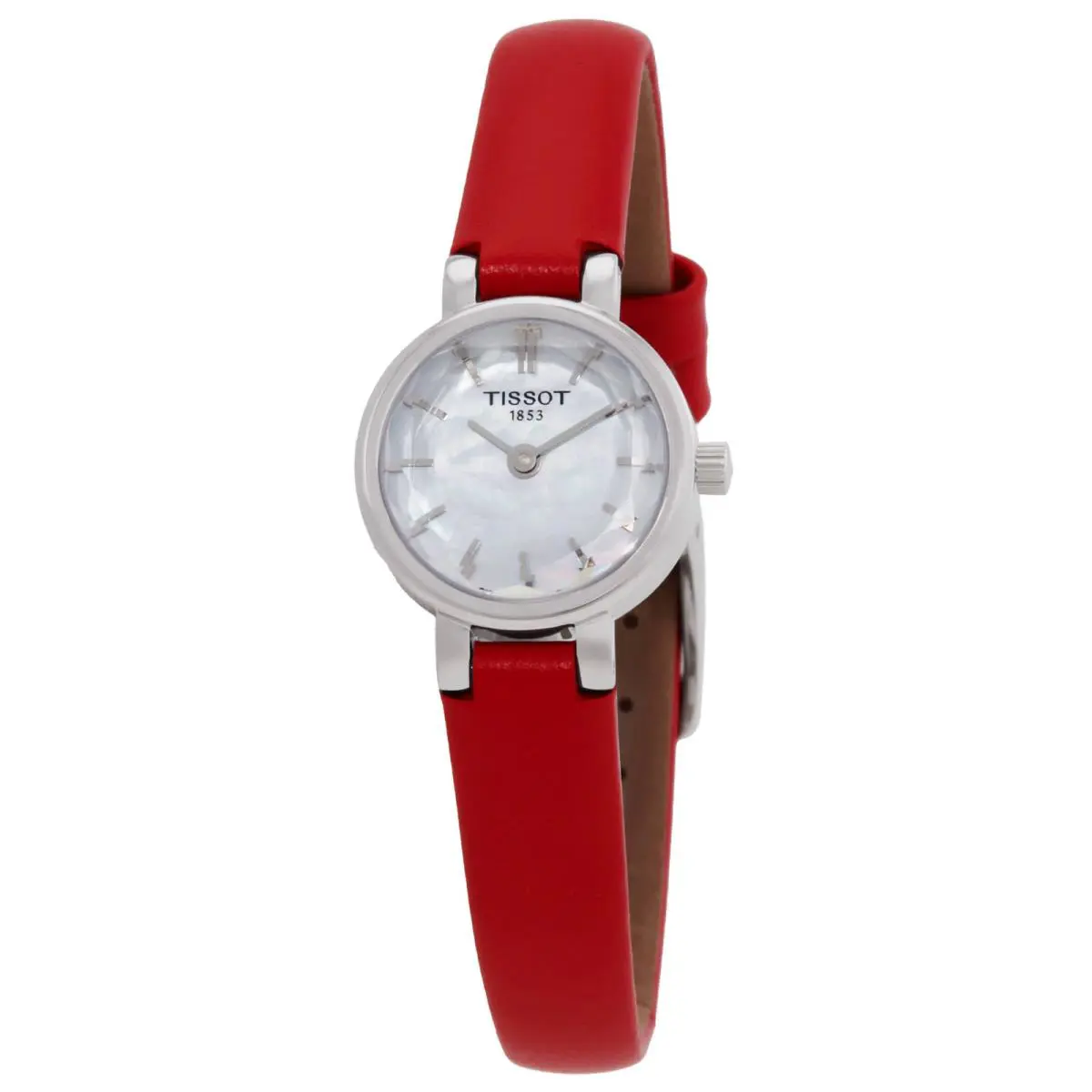 Tissot Lovely Quartz White Mop Dial Ladies Watch T1400091611100 - Dial: White Mother of Pearl, Band: Red, Bezel: Silver-tone