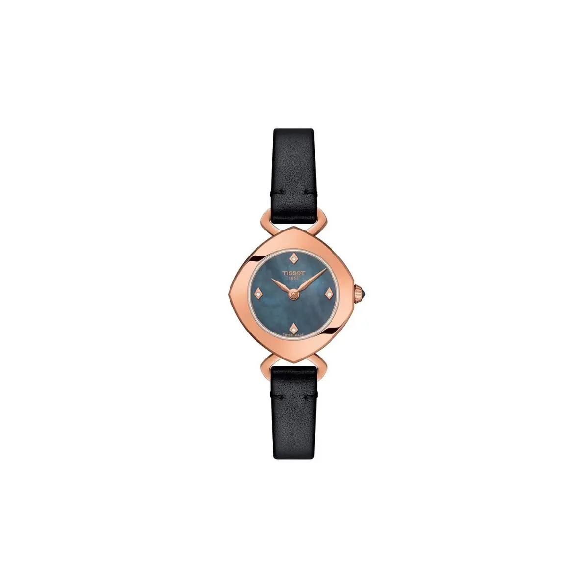 Tissot T-lady Black Mother of Pearl Women`s Watch - T113.109.36.126.00 - Dial: Black, Band: Black, Bezel: Pink