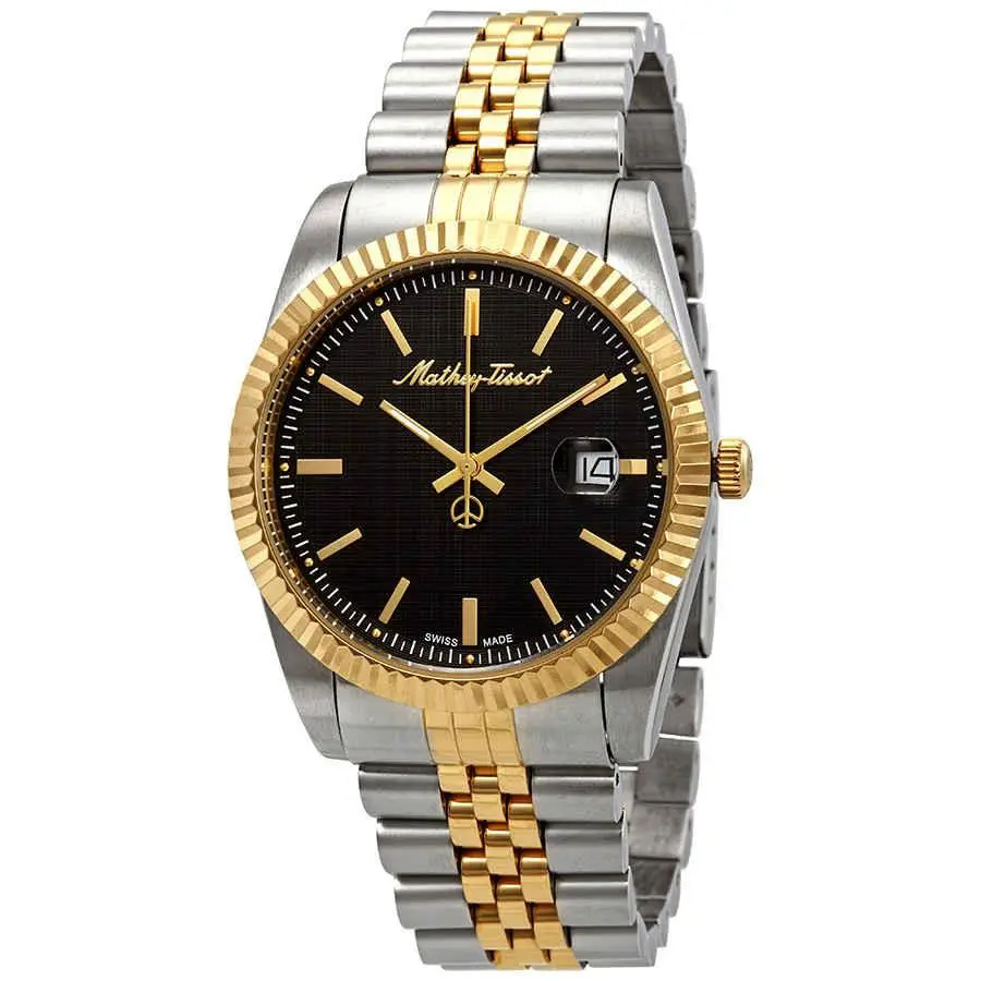 Mathey-tissot Mathey Iii Quartz Black Dial Men`s Watch H810BN - Dial: Gold, Black, Band: Silver, Gold, Bezel: Gold