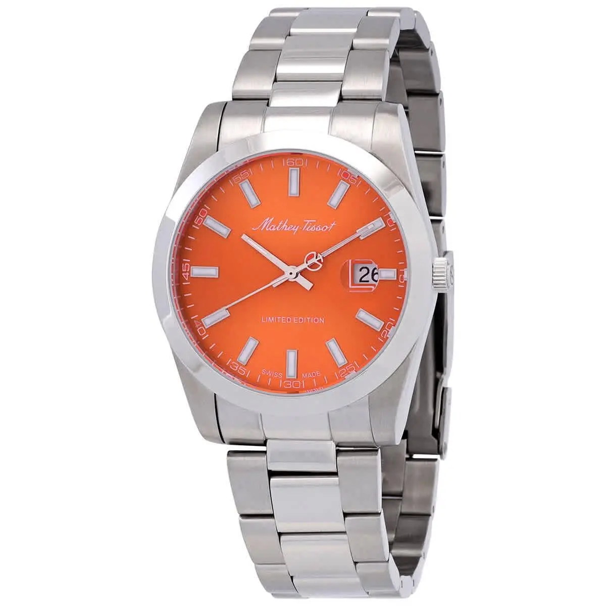 Mathey-tissot Mathy I Quartz Orange Dial Men`s Watch H451OR - Dial: Orange, Band: Silver-tone, Bezel: Silver-tone