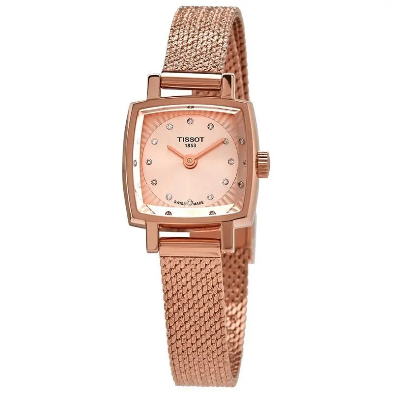 Tissot Lovely Square Diamond Rose Dial Ladies Watch T058.109.33.456.00 - Dial: Rose Gold, Band: rose gold, Bezel: Rose Gold