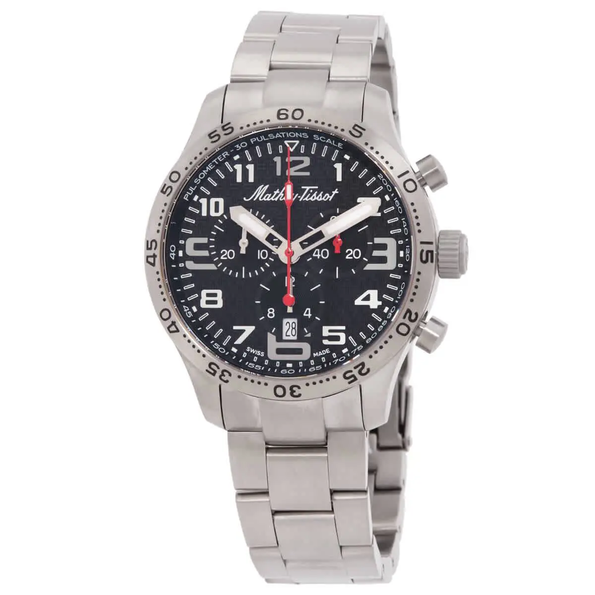 Mathey-tissot Type 21 Titanium Chronograph Quartz Black Dial Men`s Watch - Dial: Black, Band: Silver-tone, Bezel: Silver-tone