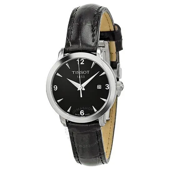 Tissot Everytime Black Dial Date Black Band Women`s Watch T057.210.16.057.00 - Dial: Black, Band: Black, Bezel: Silver