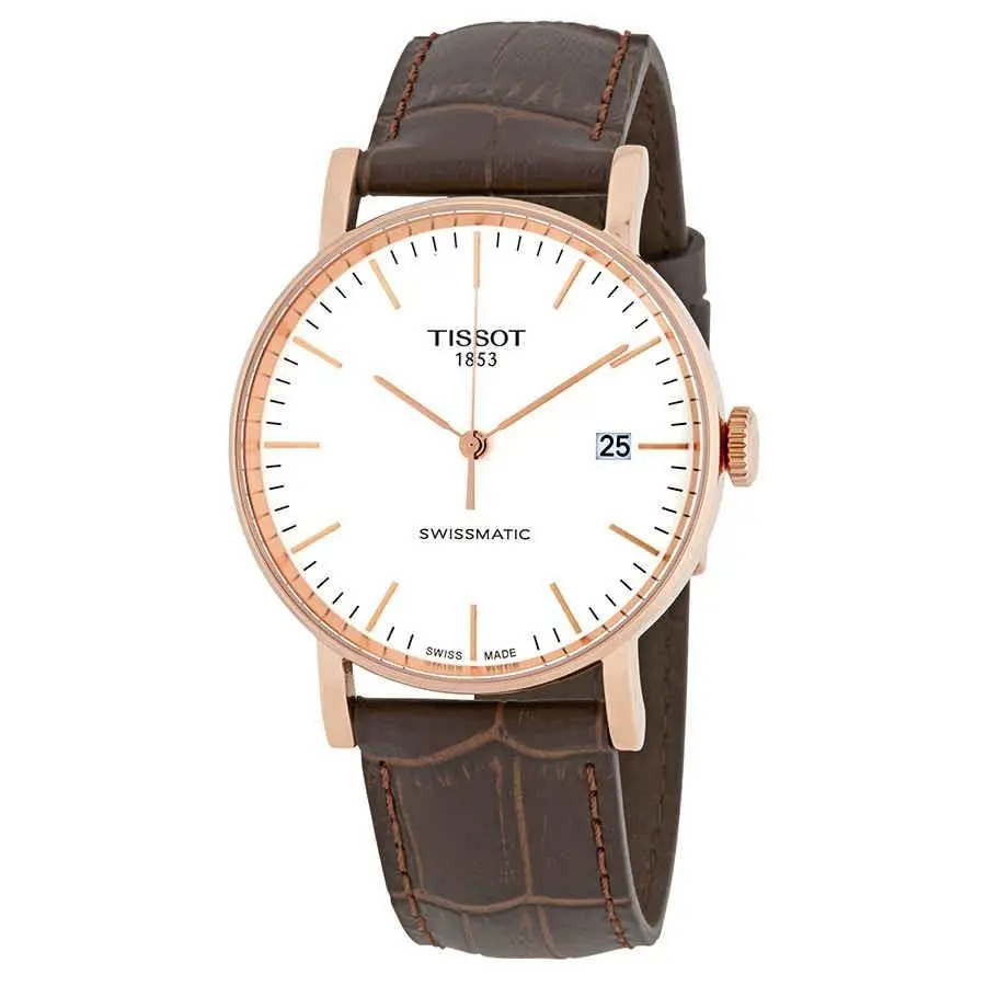 Tissot Everytime Swissmatic Automatic Men`s Watch T109.407.36.031.00 - Dial: Silver, Band: Brown, Bezel: Gold