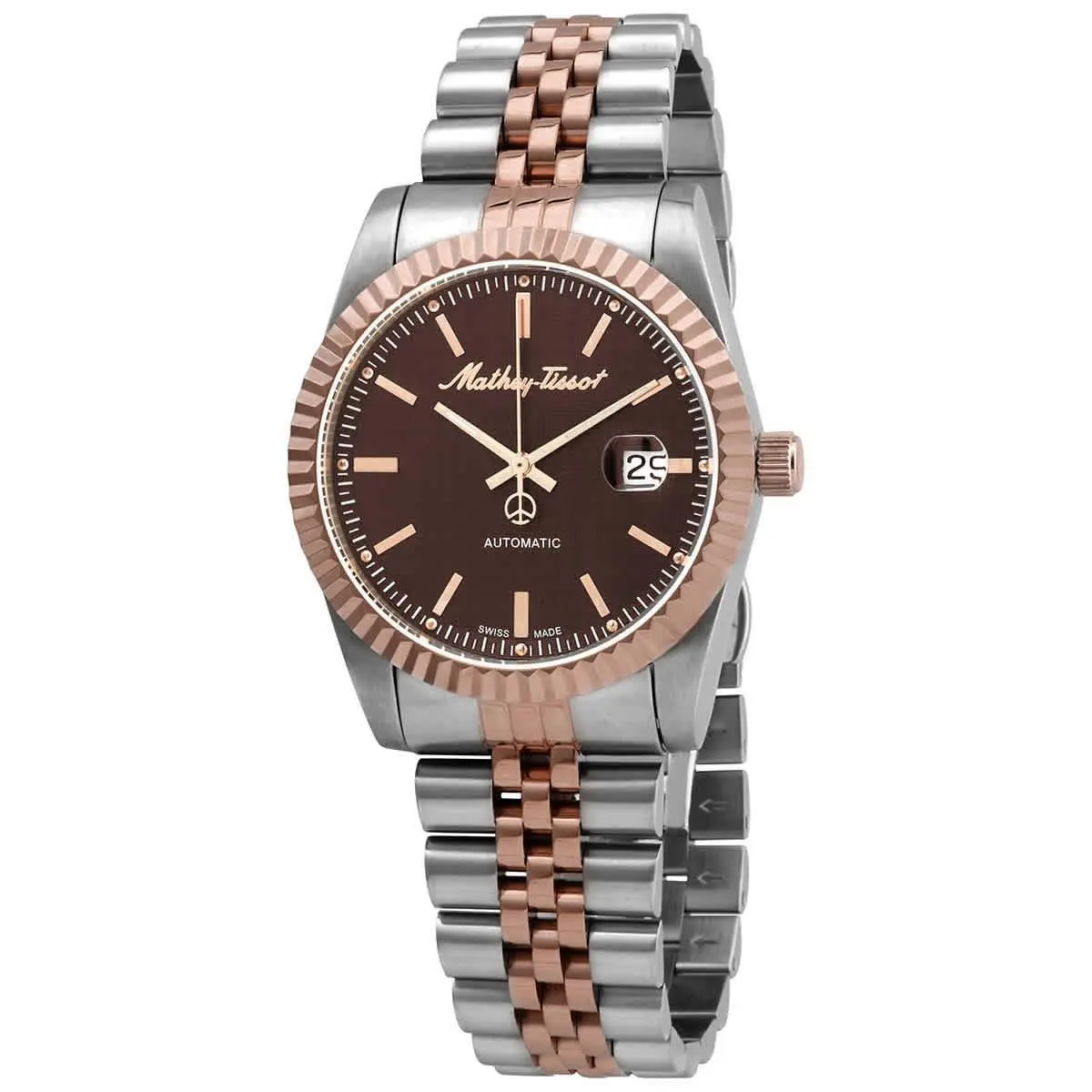 Mathey-tissot Mathy Iii Automatic Men`s Watch H1810ATRN - Dial: Brown, Rose, Band: Silver, Gold, Pink, Bezel: Two-tone (Silver-tone and Rose Gold-tone)