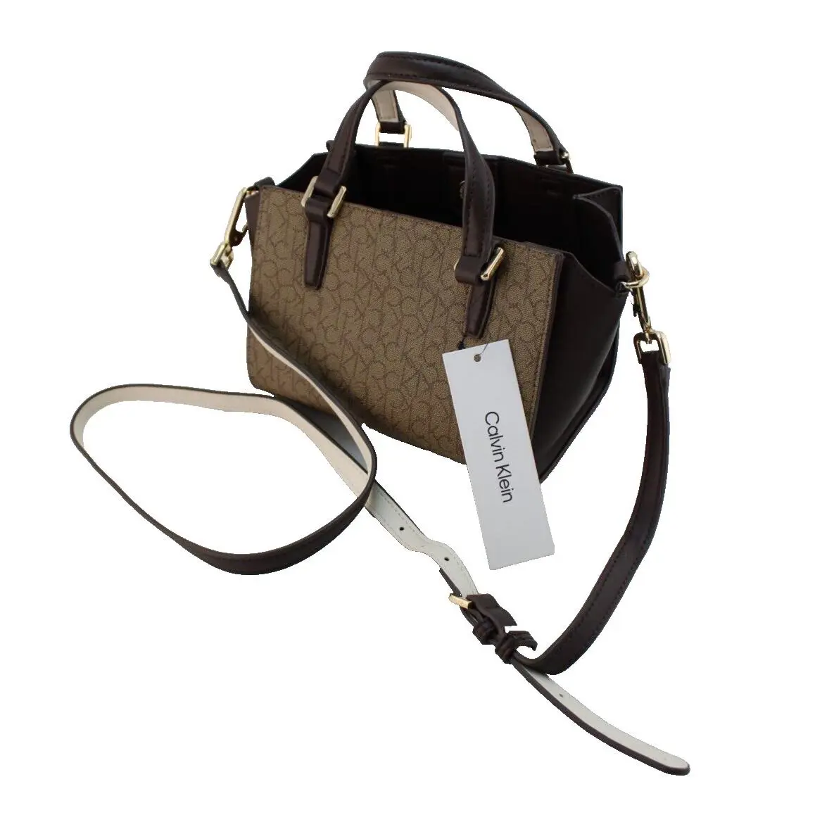 Calvin Klein Signature Repeat Logo Leather Crossbody Handbag Retail