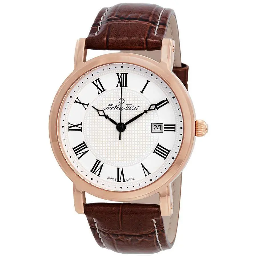 Mathey-tissot City White Dial Men`s Watch HB611251PBR - Dial: White, Band: Brown, Bezel: Rose Gold PVD