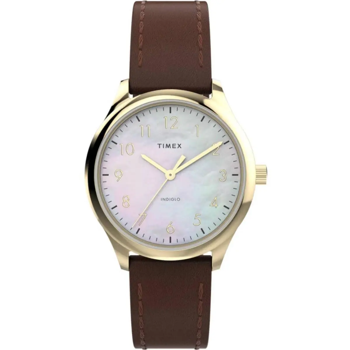 Women`s Watch Easy Reader White Mop Dial Brown Leather Strap TW2W157009J by Timex